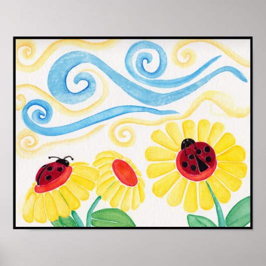 Ladybug & Blume Aquarelldruck Poster (Vorne)
