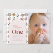 Ladybug & Blume Arch 1. Geburtstag Foto Einladung (Vorderseite)