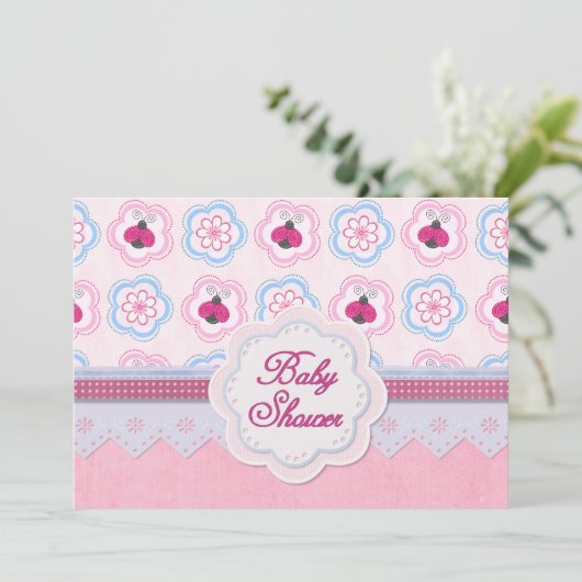 Ladybug Blume Babydusche Einladung (Stehend Vorderseite)