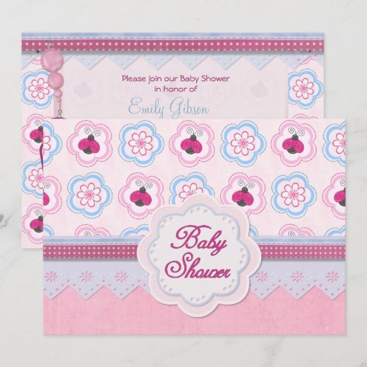 Ladybug Blume Babydusche Einladung (Vorne/Hinten)