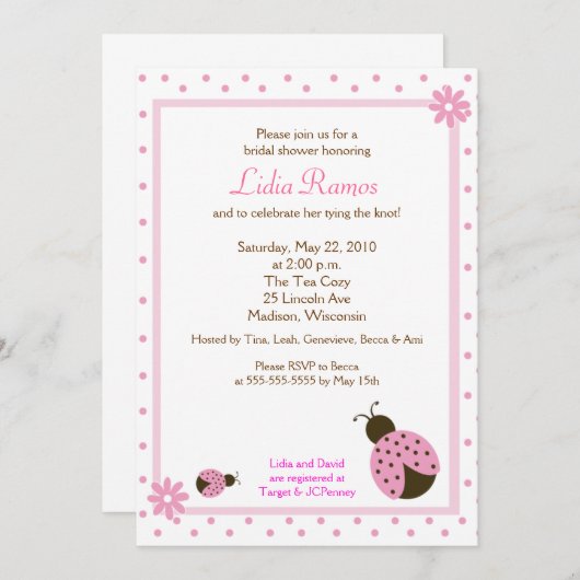 Ladybug Blume Dot 12x18 Einladung (Vorne/Hinten)