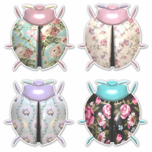 Ladybug Blumenmuster niedlich Aufkleber (Vorderseite)