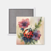 Ladybug Botanische Blumenkunst Magnet (Vorderseite/Rückseite)
