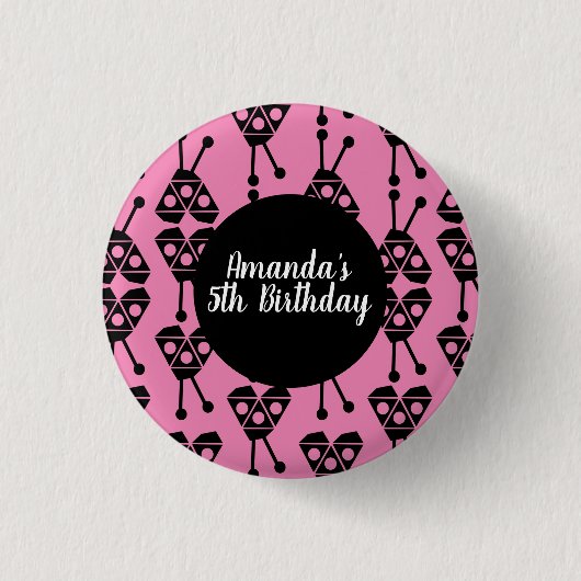 Ladybug Bug Insect Geometrie Geburtstagsparty Pink Button (Vorderseite)