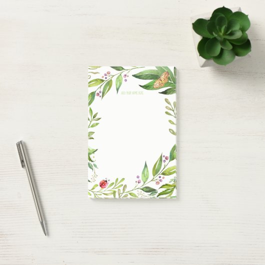 Ladybug & Butterfly Garden | Eigene Monogramm hinz Post-it Klebezettel (Büro)