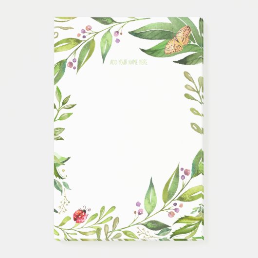 Ladybug & Butterfly Garden | Eigene Monogramm hinz Post-it Klebezettel (Vorderseite)