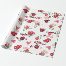Ladybug, Butterfly und Tulip Herzmuster Geschenkpapier
