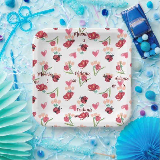 Ladybug, Butterfly und Tulip Herzmuster Pappteller (Party)