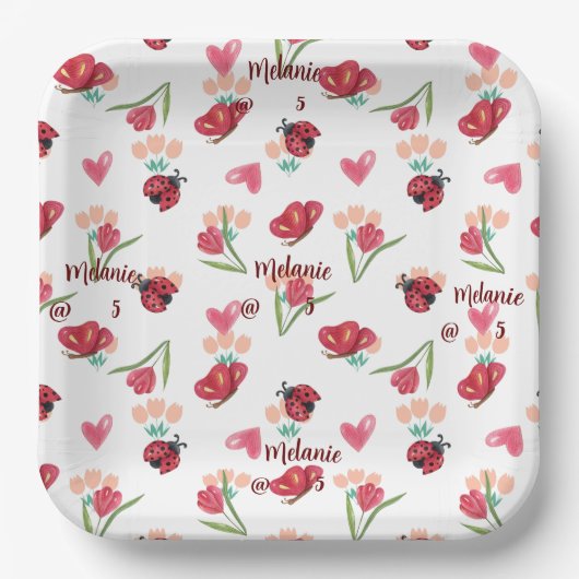 Ladybug, Butterfly und Tulip Herzmuster Pappteller (Vorderseite)