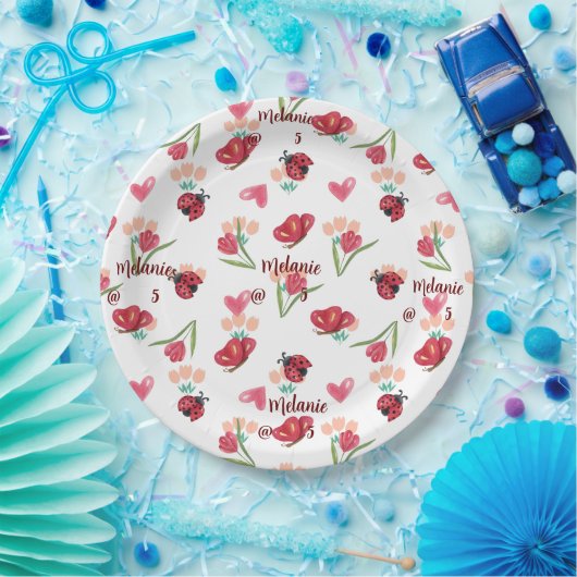 Ladybug, Butterfly und Tulip Herzmuster Pappteller (Party)