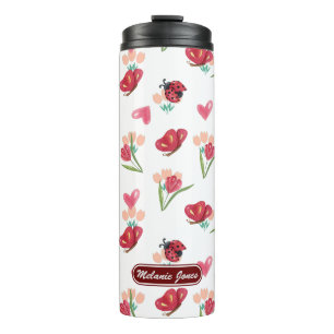 Ladybug, Butterfly und Tulip Herzmuster Thermosbecher