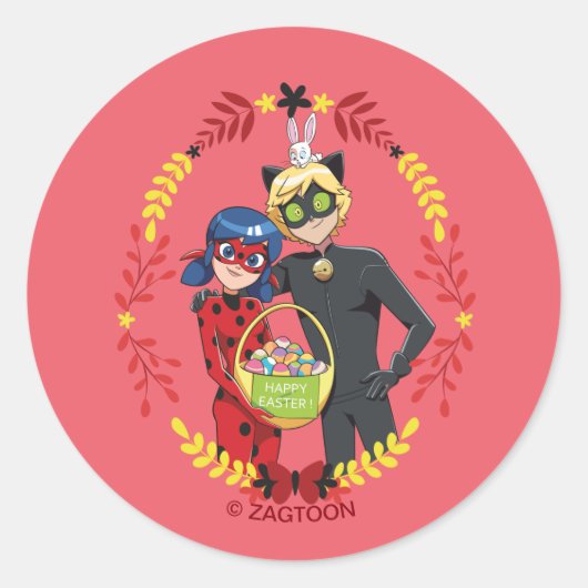Ladybug & Cat Noir Osterkörbe Runder Aufkleber (Vorderseite)
