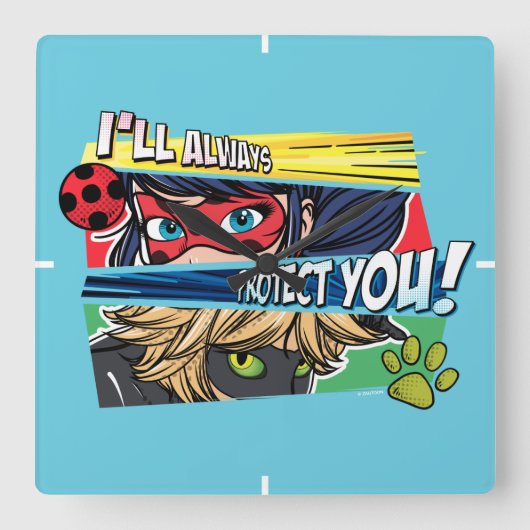 Ladybug & Cat Noir schützen Sie immer Quadratische Wanduhr (Vorderseite)