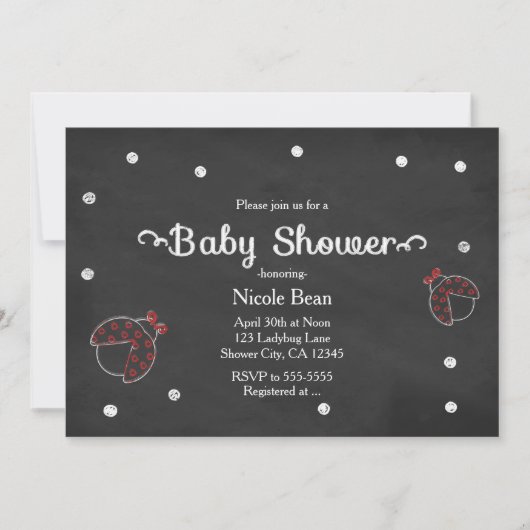 Ladybug Chalkboard Dots Baby Shower Einladungen (Vorderseite)
