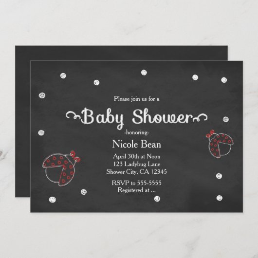Ladybug Chalkboard Dots Baby Shower Einladungen (Vorne/Hinten)