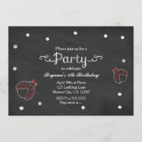 Ladybug Chalkboard Dots Geburtstagsparty Einladung