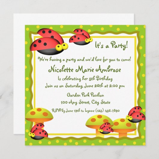 Ladybug Charm/ Birthday Invite Einladung (Vorne/Hinten)