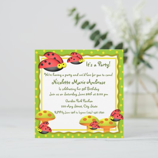 Ladybug Charm/ Birthday Invite Einladung (Stehend Vorderseite)