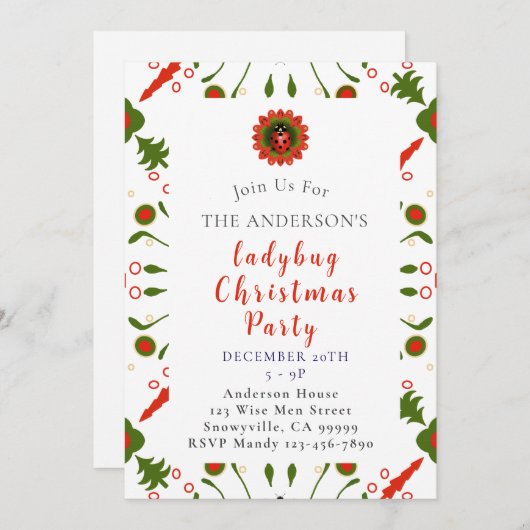 Ladybug Christmas Party Einladung (Vorne/Hinten)