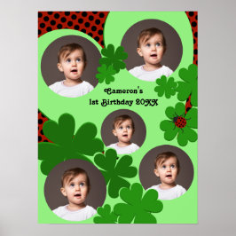 Ladybug Clover Leaf 1. Geburtstag Foto Collage Poster