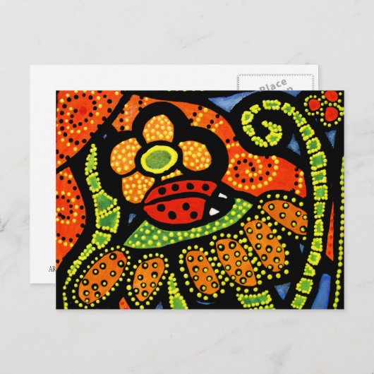 Ladybug Colorful Whimsical Folk Niedlich Postkarte (Vorne/Hinten)