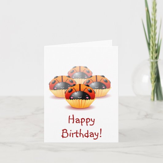 Ladybug Cupcakes Geburtstagskarte Karte (Vorderseite)