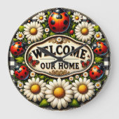 Ladybug Daisy Welcome Zuhause Wall Große Wanduhr (Vorderseite)
