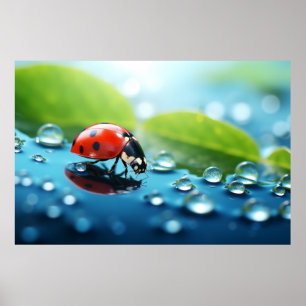 Ladybug Dewdrop Nature Serene Tranquil Poster