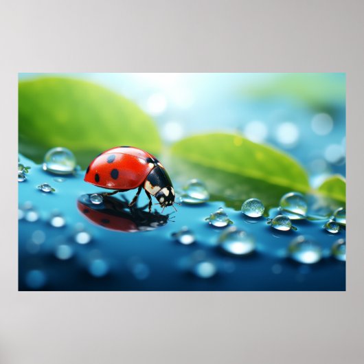 Ladybug Dewdrop Nature Serene Tranquil Poster (Vorne)
