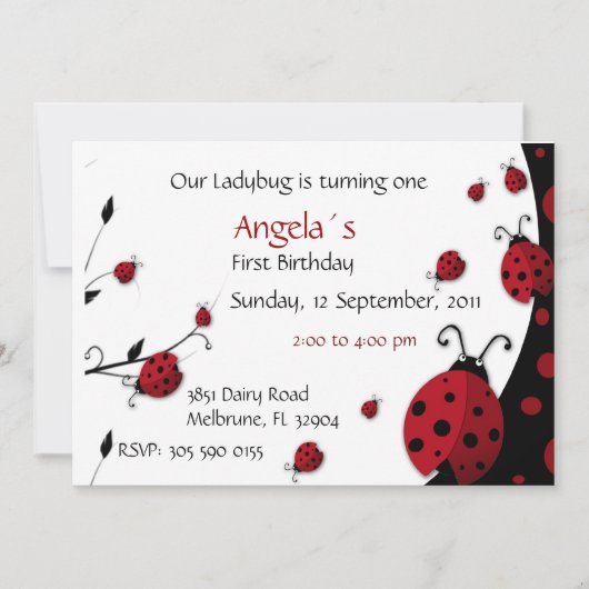 Ladybug Einladung Mädchen Geburtstagsparty (Vorderseite)