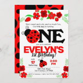 Ladybug Einladung zum 1. Geburtstag (Vorne/Hinten)