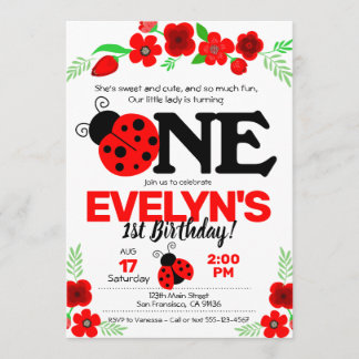 Ladybug Einladung zum 1. Geburtstag