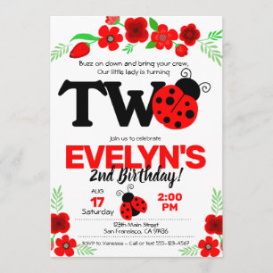 Ladybug Einladung zum 2. Geburtstag