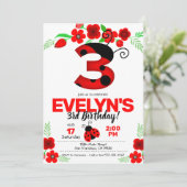Ladybug Einladung zum 3. Geburtstag (Stehend Vorderseite)