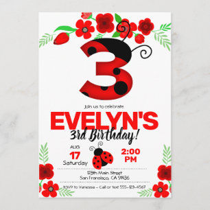 Ladybug Einladung zum 3. Geburtstag
