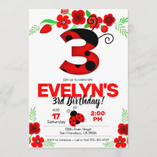 Ladybug Einladung zum 3. Geburtstag