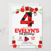 Ladybug Einladung zum 4. Geburtstag (Vorderseite)