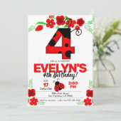 Ladybug Einladung zum 4. Geburtstag (Stehend Vorderseite)