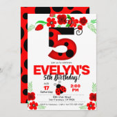 Ladybug Einladung zum 5. Geburtstag (Vorne/Hinten)