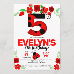 Ladybug Einladung zum 5. Geburtstag