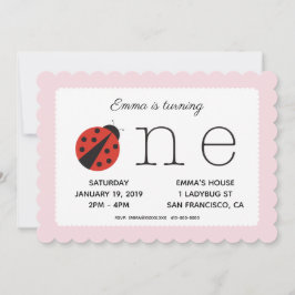 Ladybug Einladung zum ersten Geburtstag in Rosa