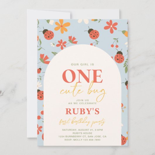 Ladybug Einladung zum ersten Geburtstag | Ladybugs (Vorderseite)