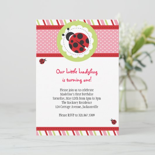 Ladybug Einladung zum Geburtstag (Stehend Vorderseite)