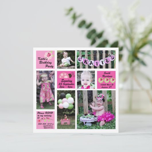 Ladybug Einladung zum Geburtstag (Stehend Vorderseite)