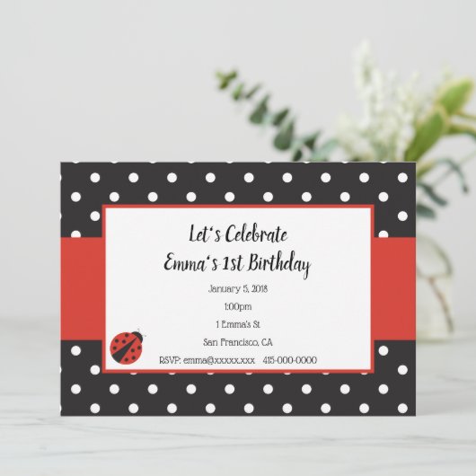Ladybug Einladung zur Kindergeburt oder Babydusche (Stehend Vorderseite)