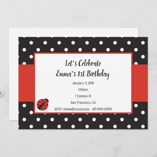 Ladybug Einladung zur Kindergeburt oder Babydusche (Vorne/Hinten)