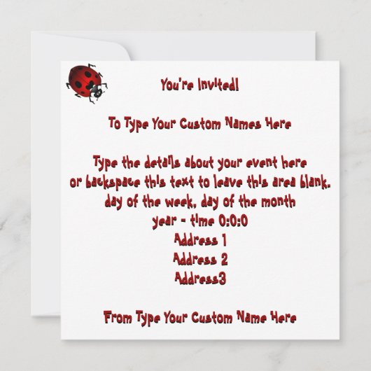 Ladybug Einladungen Personalisiert Red Ladybug UAW (Rückseite)