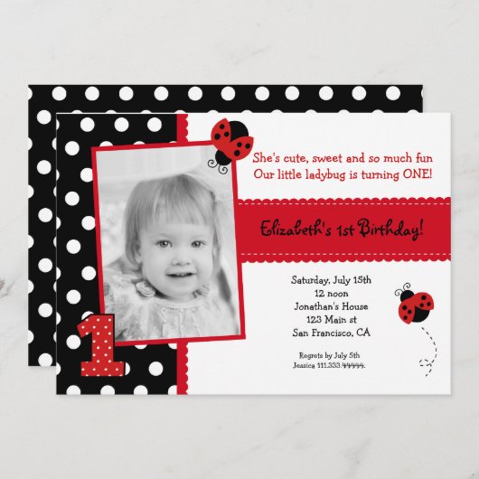 Ladybug Einladungen zur BIrthday Party (Vorne/Hinten)