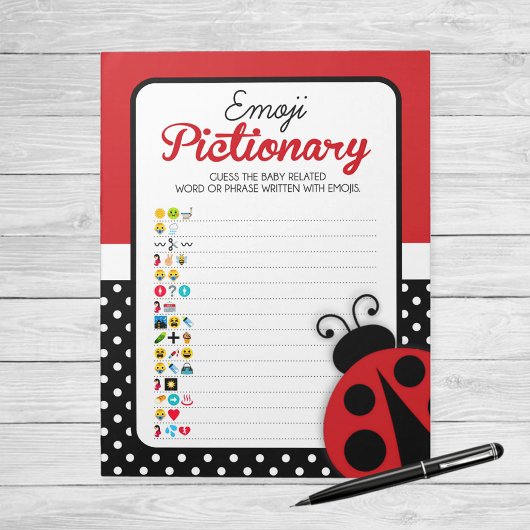 Ladybug Emoji Pictionary Baby Showspielpaket Notizblock
