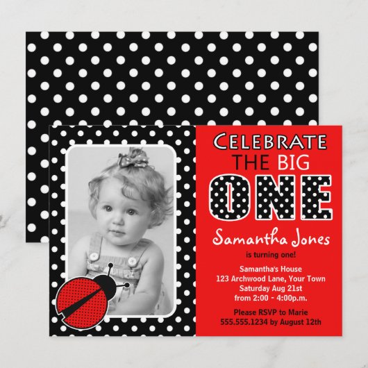 Ladybug erste Geburtstagspartei Einladung (Vorne/Hinten)